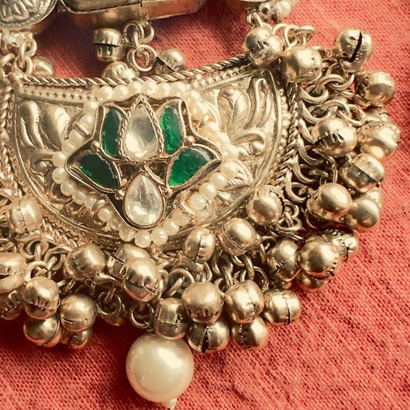 Elegant Silver and Blue statement Dangle Earrings with doublet stone 5” long - Picture 9 of 11